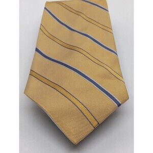 Brooks Brothers Silk Makers Necktie. Golden Yellow Men's Tie Gold & Blue Stripes
